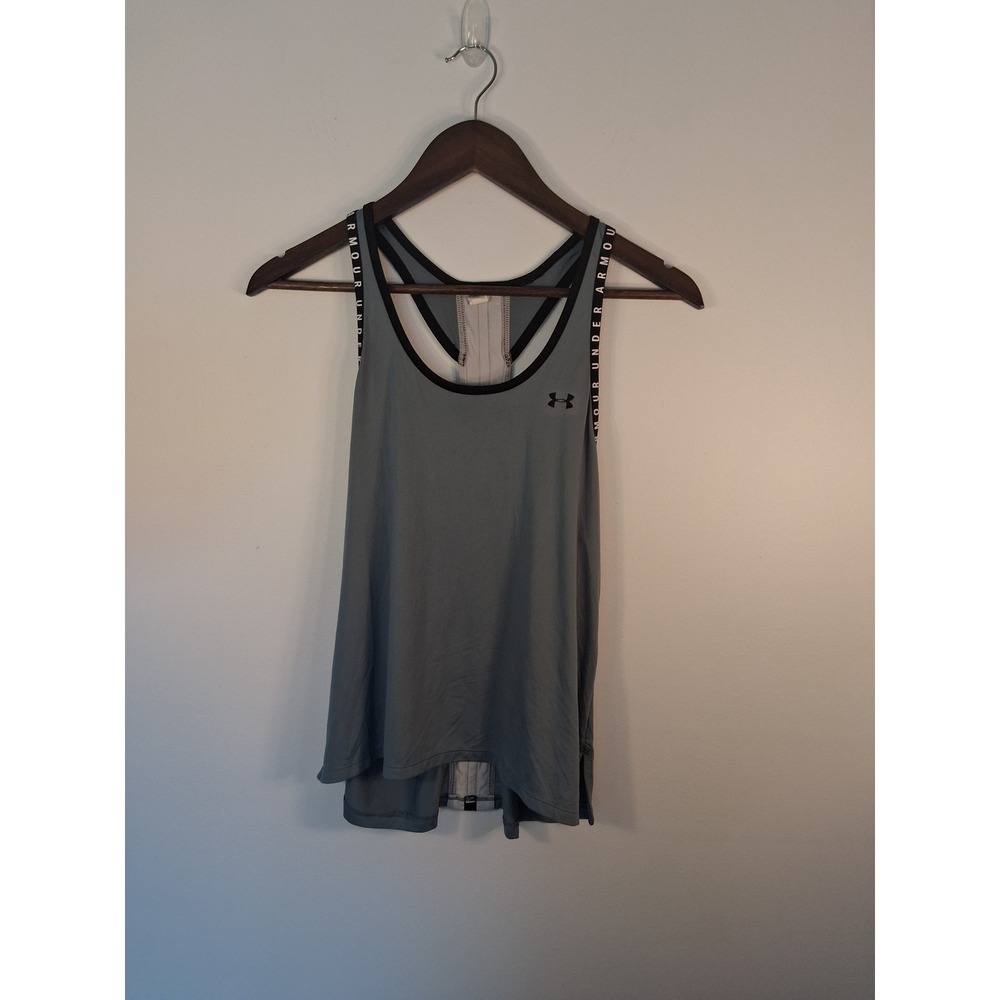 [Sporty] Under Armour HeatGear Racerback Tank Top Women XS Slate Blue Taped Logo